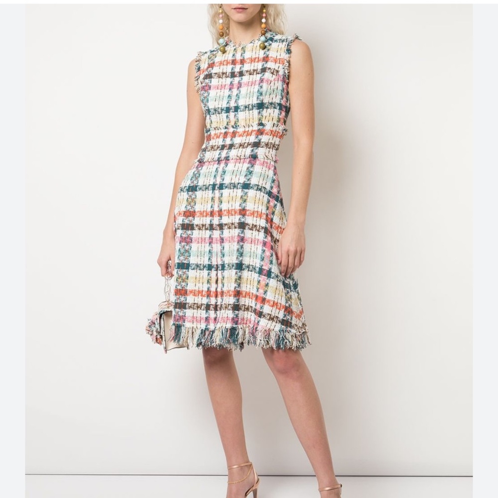 OSCAR DE LA RENTA Spring Tweed Fringe Day Dress